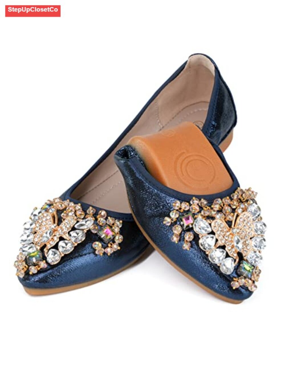 Rhinestone Bow Ballet Flats - Pointed Toe Slip On Comfort Wedding Shoes
